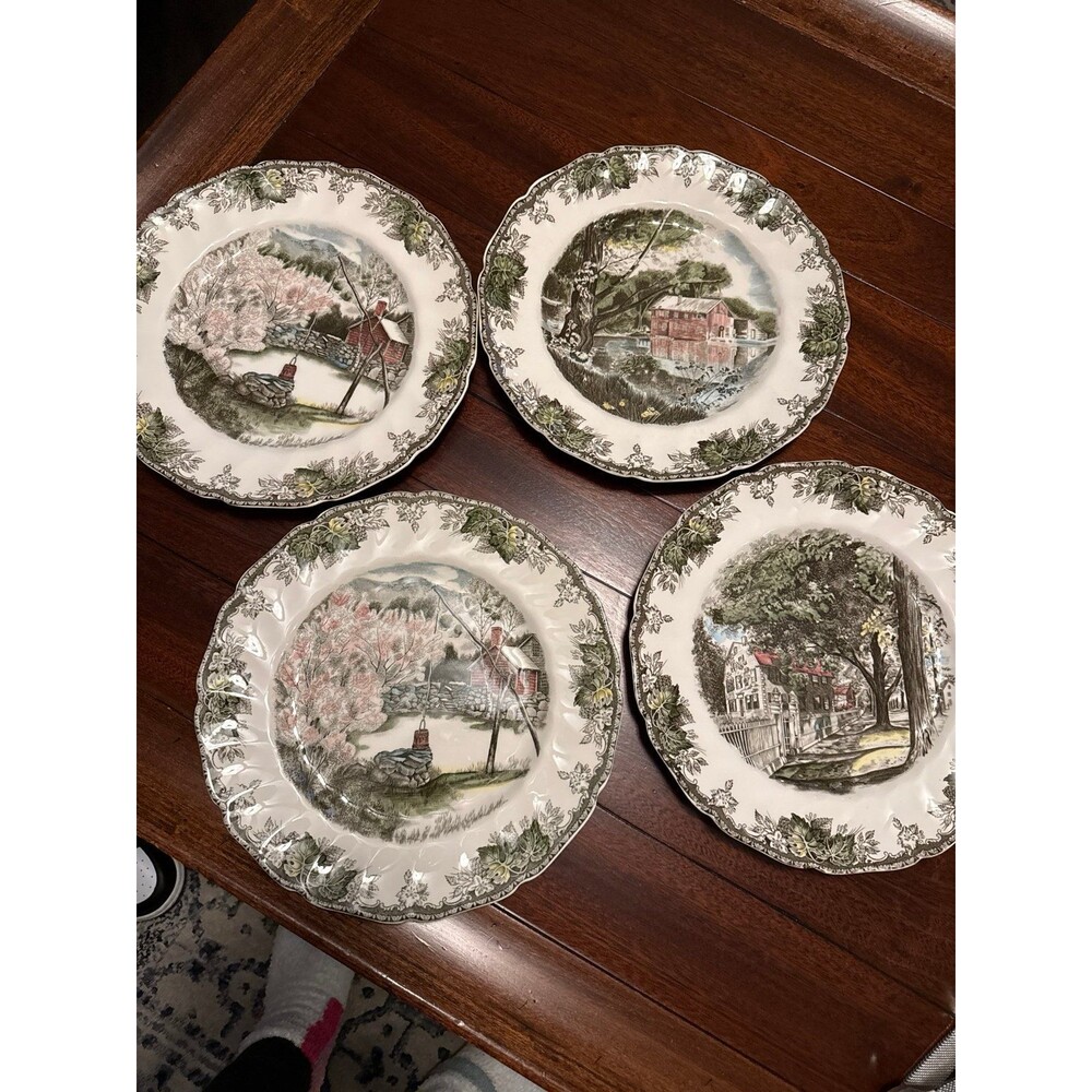 Vintage Johnson Brothers England Dinner Plates Set of 4 Country Scene Cottage